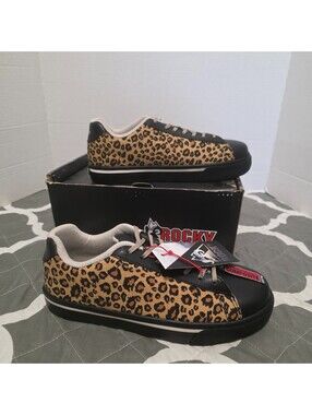 Rocky Women's SR Casual Composite Toe Work Shoes, Leopard/Bl